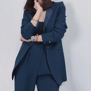 HEBE 春秋西裝套裝女正裝通勤純色西裝外套單扣休閑修身外套 D739 藏青色 HS0012 NAVY S (40)