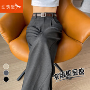 紅蜻蜓西裝闊腿褲女2025年秋季新款女裝加絨窄版垂感直筒休閑女士褲子女 灰色長(cháng)褲-常規 XL