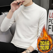 賓色半高領(lǐng)毛衣男冬款純色休閑加絨加厚保暖打底衫修身秋冬針織衫男裝 【加絨半高領(lǐng)】白色 L【合適100-120斤】