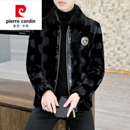 皮爾卡丹（pierre cardin）男士高端仿貂絨夾克冬季新款皮毛一體潮流外套男短款皮草大衣 GM160黑色 5XL