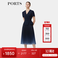 PORTS寶姿春季新品女裝優(yōu)雅收腰二合一網(wǎng)紗漸變百褶拼接連衣裙 丈青-1 L (8)