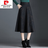 皮爾卡丹（pierre cardin）針織毛呢半身裙女秋冬2025新款裙子中長(zhǎng)款高腰顯瘦a字百褶裙半身 黑色 S