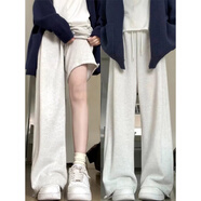 燦圖美式運動休閑褲女裝夏季高腰顯瘦小個子高級衛(wèi)褲垂感百搭闊腿長褲 白灰色 M