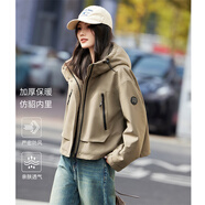 尚靜加絨加厚外套女25年冬季高級感寬松休閑舒適保暖連帽短外套上衣女