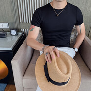 蘇京貓短袖t恤男士純棉圓領(lǐng)純色黑白修身體恤T半袖上衣薄款緊身打底衫 黑色 M