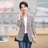 櫻芭妮格子小西裝外套女2025春秋新款修身顯瘦小個子休閑小西服長袖上衣 紅格西裝七分袖 L （99-108斤）