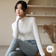 翊尚美半高領(lǐng)打底衫女秋冬季可外穿長(zhǎng)袖純色顯瘦打底衣新款親膚打底上衣 淡雅白【秋款面膜衣】 均碼