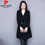皮爾卡丹毛呢大衣女2025秋冬款韓版中長款寬松顯瘦加厚洋氣呢子大衣女裝 黑色（普通里布精品） 2XL (126-138斤左右)