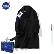 NASA LIKE官方風(fēng)衣男中長(zhǎng)款外套春秋季寬松潮復(fù)古英倫風(fēng)過膝大衣男生夾克衫 黑色 2XL   推薦150-170斤