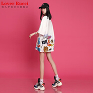 LOVER RUCCI法國短袖大版大t恤女夏寬松中長款遮屁股遮臀上衣下衣下半身失蹤 白色 M 110-130斤