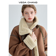 VEGA CHANG皮毛一體短外套女2025冬曠野美拉德加絨機(jī)車風(fēng)大衣oversize 焦糖棕 L