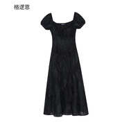 格邏恩（GELUOEN）法式茶歇連衣裙女新品仙女風(fēng)夢(mèng)游愛麗絲甜辣顯瘦荷葉邊不規(guī)則裙子 黑色-長(zhǎng)款-帶內(nèi)里帶拉鏈 均碼【可備注碼數(shù)】