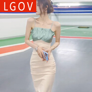 LGOV女裝旗艦店歐洲站法式吊帶連衣裙女2025夏季新款氣質(zhì)辣妹純欲風(fēng)性感修身長(cháng)裙 綠色 S