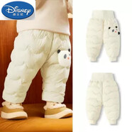 迪士尼（Disney）輕奢嬰兒羽絨褲高腰護(hù)肚女童保暖褲男童可開(kāi)檔羽絨長(zhǎng)褲2024新款加 奶白色 90