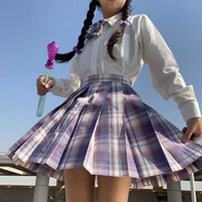 唐努烏【7件套】JK制服襯衫裙套裝學(xué)生百褶裙正統半身裙學(xué)院風(fēng)短裙子 芋泥蛋糕【7件套】 M 【90-105斤】