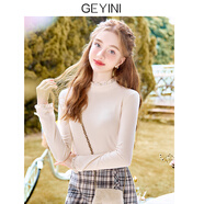 歌依妮2025秋冬季甜美蕾絲半高領(lǐng)加厚內搭打底衫針織長(cháng)袖t恤衫上衣 杏色 S