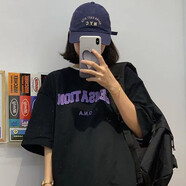 薩姆依 ins超火短袖T恤女夏2023夏季新款韓版寬松學(xué)生BF原宿港風(fēng)半截袖oversize休閑上衣 黑色【A.N.O】 XL