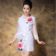 犀狂（XIKUANG）2023新款夏季女裝歐根紗刺繡中袖兩系腰帶直批連衣裙 白色 L