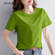 棲紀寬松t恤女短袖春夏裝2025新款純色棉圓領(lǐng)半袖體恤上衣 牛油果綠【圓領(lǐng)】 M 建議(93-108斤)
