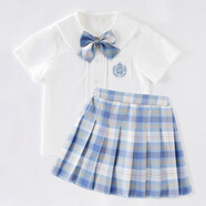 jk裙套裝全套夏季兒童學(xué)院風(fēng)班服夏天半身短裙女童10歲裙子粉色格子裙 鳶尾藍(lán)套裝 160cm