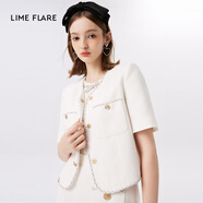 LIME FLARE朗姿集團萊茵福萊爾法式小香風(fēng)西裝短外套織帶短袖上衣 本白色短外套 L