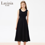 Lavinia Club拉維妮婭法式吊帶小黑裙2025新款黑色針織拼接無袖連衣裙L41L102 黑色 S (160)