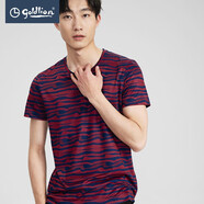 金利來奧特萊斯男裝短袖T恤夏季絲棉混紡親膚條紋圓領(lǐng)內(nèi)搭修身休閑上衣 紅色條-71 XL