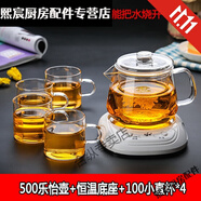 憐伊塵加厚耐熱玻璃花茶壺家用恒溫小號透明水壺內(nèi)膽過濾茶具杯子 500樂怡壺+恒溫器+小直杯*4