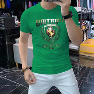 匡都（KRDUGBR）香港潮牌短袖T恤男輕奢夏季男裝燙鉆印花圓領(lǐng)半袖打底衫冰絲免燙 綠色A51 L 【110-125斤】
