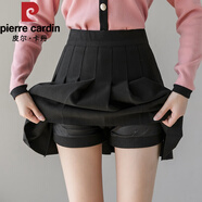 皮爾卡丹（pierre cardin）毛呢百褶裙女秋冬2025新款時(shí)尚高腰a字短裙褲顯瘦百搭休閑半身裙 黑色松緊腰 M
