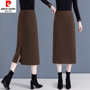 皮爾卡丹（pierre cardin）毛呢半身裙女秋冬2024新款高腰中長(cháng)款西裝a字包臀裙直筒一步長(cháng)裙 咖啡色 XL
