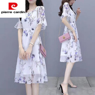 皮爾卡丹（pierre cardin）碎花雪紡連衣裙女2025新款夏季小個(gè)子收腰遮肚顯瘦氣質(zhì)仙女a(chǎn)字裙2 優(yōu)雅紫 XL 建議115-130斤