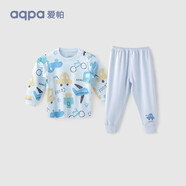 aqpa【195g新疆棉】嬰兒內(nèi)衣套裝純棉衣服秋男女寶寶睡衣兒童秋衣秋褲 淺藍(lán)碰碰車 66cm