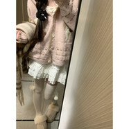 現寶蓮甜美可愛(ài)連帽開(kāi)衫毛衣外套女春秋款學(xué)生小個(gè)子寬松慵懶短款針織衫 草莓粉 S 建議75-95斤