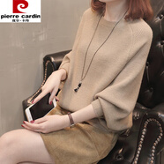 皮爾卡丹（pierre cardin）秋冬2026新款毛衣套頭短款加厚蝙蝠衫寬松韓版慵懶風(fēng)時(shí)尚針織衫女 淺咖 M