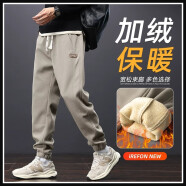 貓霓加絨褲子男冬季潮流寬松保暖束腳工裝褲加厚九分運動休閑衛(wèi)長褲 卡其-加絨加厚 XL【建議體重115-145斤左右】