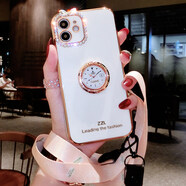 卓昇蘋(píng)果12手機殼iPhone12promax硅膠女款mini指環(huán)支架蘋(píng)果11promax高檔超薄 蘋(píng)果12--象牙白【帶水鉆+支架+掛繩】