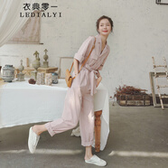 衣典零一（LEDIALYI）連體褲子女夏季2025年新款氣質(zhì)套裝高級(jí)感夏天時(shí)尚薄款顯瘦工裝褲 粉色 M （建議111-125斤）