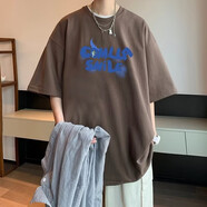 燁白夏季短袖短袖t恤男新款夏季港風(fēng)寬松潮牌ins衣服打底衫半袖體恤 棕色 棕色 M