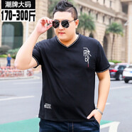 圣彼威朗 大碼夏裝新品加肥加大碼男裝肥佬T恤短袖胖胖哥超大號寬松體恤衫潮牌流行上衣XXXL DX036黑色 3XL(190-210斤)