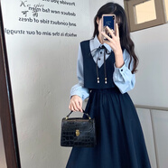 可茵（Keyin）連衣裙女裝2025年春夏新款法式假兩件拼接職業(yè)復(fù)古中長款裙子女 9905春秋款 3XL