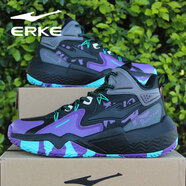 鴻星爾克新款男鞋高幫舒適籃球鞋皮面保暖運動(dòng)鞋男防滑耐磨實(shí)戰球鞋男減震 -003正黑/電競紫 43