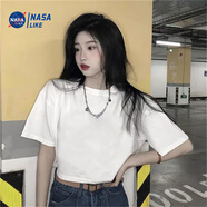 NASALIKE夏季潮流辣妹甜美風(fēng)愛心t恤女高腰短款上衣ins純棉短袖女韓版寬松 白色 S 建議65-85斤