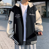 NEW OR MODE春秋季連帽夾克衫男韓版ins工裝休閑外套學(xué)生寬松潮流運(yùn)動(dòng)上衣服 JK6811-黑色 2XL