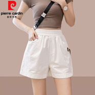 皮爾卡丹（pierre cardin）純|棉寬松運(yùn)動(dòng)短褲女2025夏季新款氣質(zhì)高檔次|ns風(fēng)熱褲純色休閑褲 白色 L 【建議100-115斤】