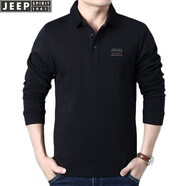吉普（JEEP）長(zhǎng)袖t恤男2025年春秋新款男士商務(wù)休閑寬松棉質(zhì)大碼翻領(lǐng)男裝上衣 6129款黑色 L(建議131-145斤)