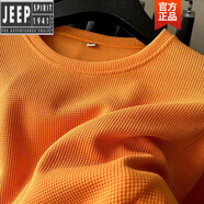 吉普（JEEP）高檔華夫格衛衣男春秋圓領(lǐng)寬松純色打底衫加肥加大碼胖子簡(jiǎn)約長(cháng)袖 橘色 3XL