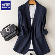 羅蒙（ROMON）高級感寬松炸街西裝緞面外套女薄款夏季200斤寬松七分袖氣質(zhì)西服 藏青色 4XL 建議165-185斤