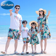 A 21 FUNB親子裝海邊沙灘裙夏裝一家三口四口母女夏款連衣長(zhǎng)裙洋氣度假套裝 復(fù)古色連衣裙/短褲套裝如圖 175 爸爸L