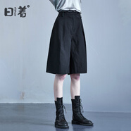 日著短褲女原創(chuàng)設(shè)計女裝夏季新款女士寬松中褲五分褲子女闊腿短褲 晚黑 S